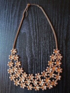 Gold Floral Statement Bib Necklace - Women Jewelry